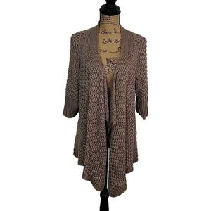 Chicos Open Front Knit Cardigan Taupe Boho Layering Coastal Sweater sz 1 US S